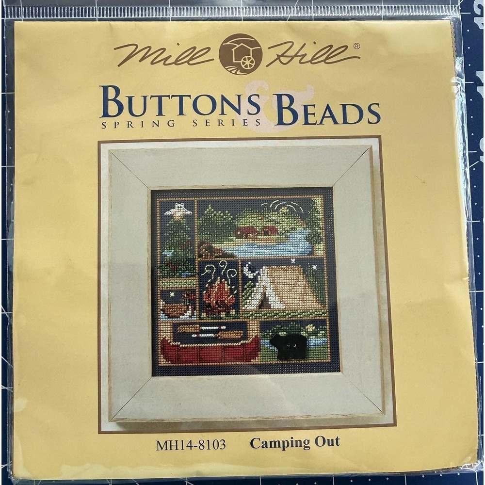 Mill Hill Buttons & Beads Spring Series Kit CAMPING OUT w Ceramic BEAR Button